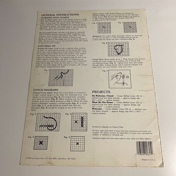 VTG 1988 Leisure Arts Be Welcome Friend Leaflet 645 Counted Cross Stitch Chart - Picture 5 of 11